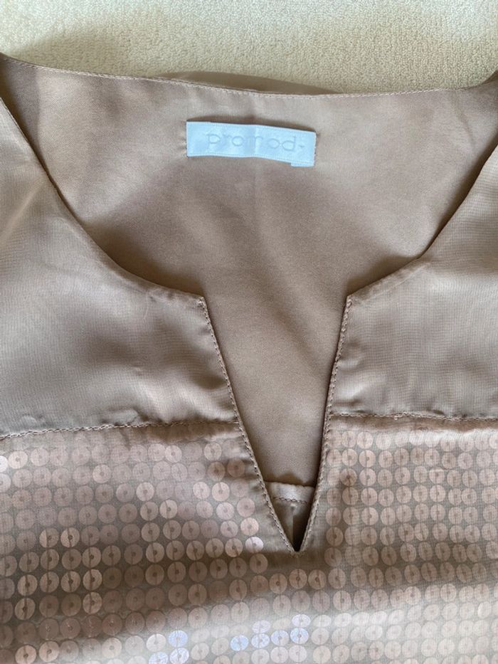 Robe Promod coupe droite en voile taille 38 beige avec sequins - photo numéro 6