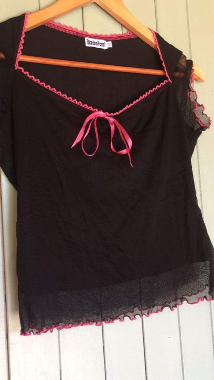 Petit top court croc top noir et rose taille M - photo numéro 2