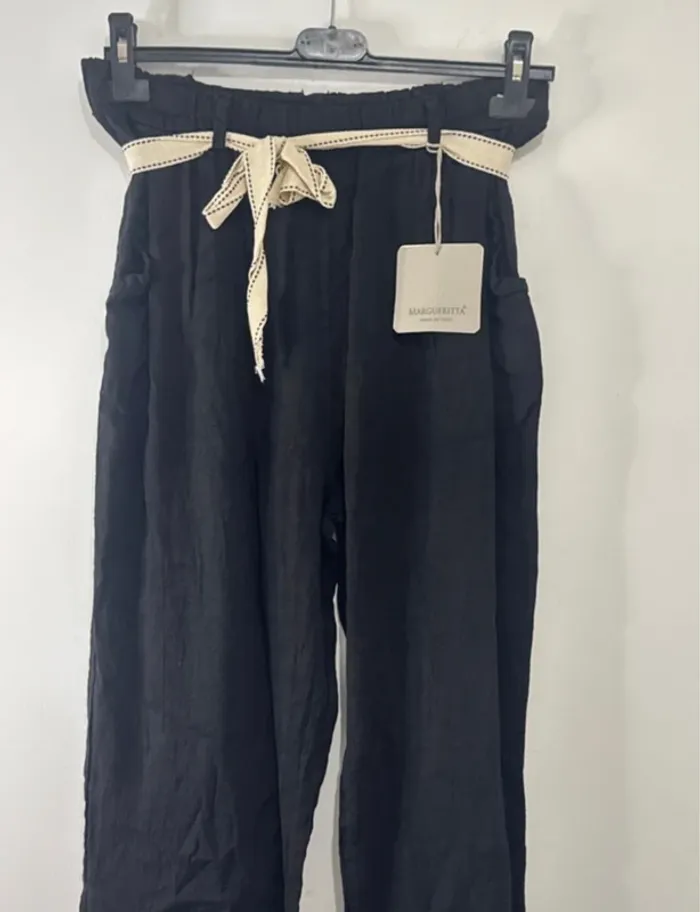 Pantalon Femme Noir avec Poches & Ceinture Crème – Taille jusqu’au 46 - photo numéro 2