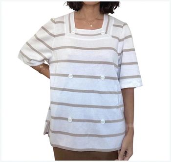 Haut Nina Ricci en maille blanc et beige taille XL - très bon état