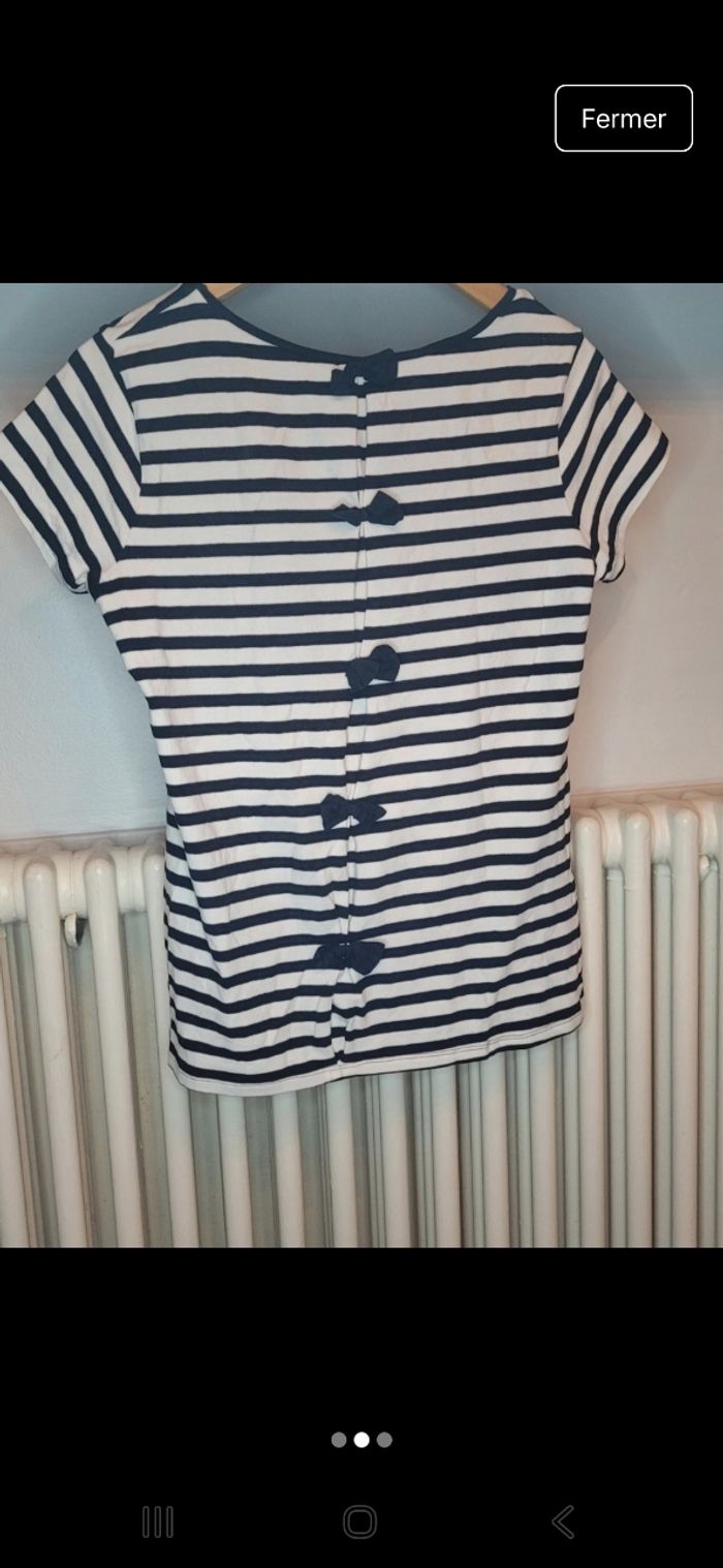 Tee-shirt rayé noir et beige nœud dans le dos - photo numéro 2