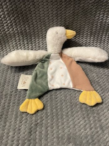 Doudou plat oie canard blanc marron Mini Nous Tape A L'oeil TAO
