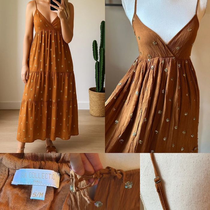 Robe longue camel à sequins dorés Goa – T.S/M - photo numéro 6