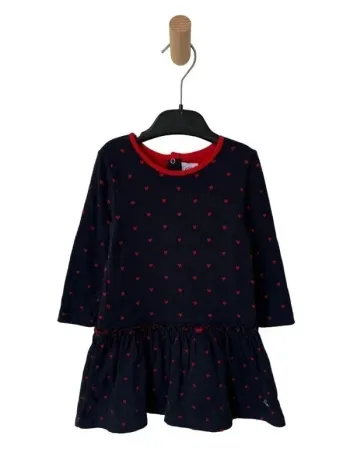 Robe à manches longues bleu marine à coeurs rouges - Petit Bateau 18 mois