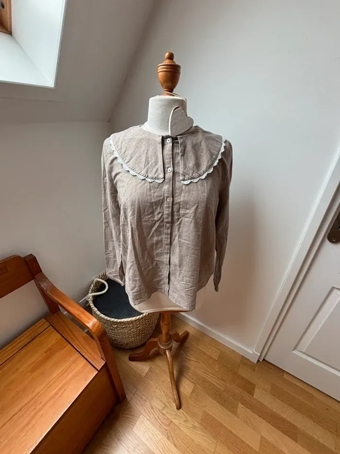 🌺 sublime chemisier Balzac Paris grand col taupe - L - photo numéro 2