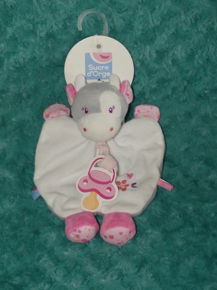 Doudou plat vache Sucre d'orge rose blanc, Neuf Achat occasion