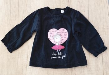 T-shirt manches longues fille noire et rose fête taille 3 mois