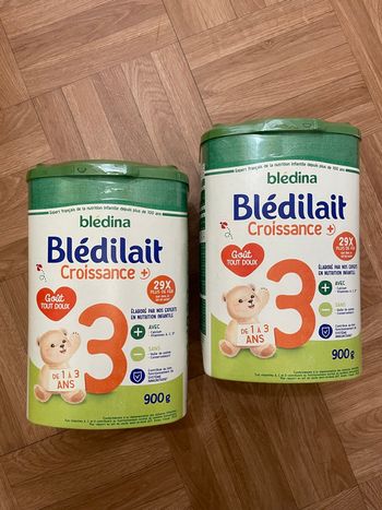 Lot de 2 laits de croissance Blédina Blédilait Croissance 3 neufs 900 g