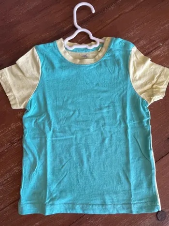 T-shirt manches courtes bleu et jaune Lupilu 12/24 mois