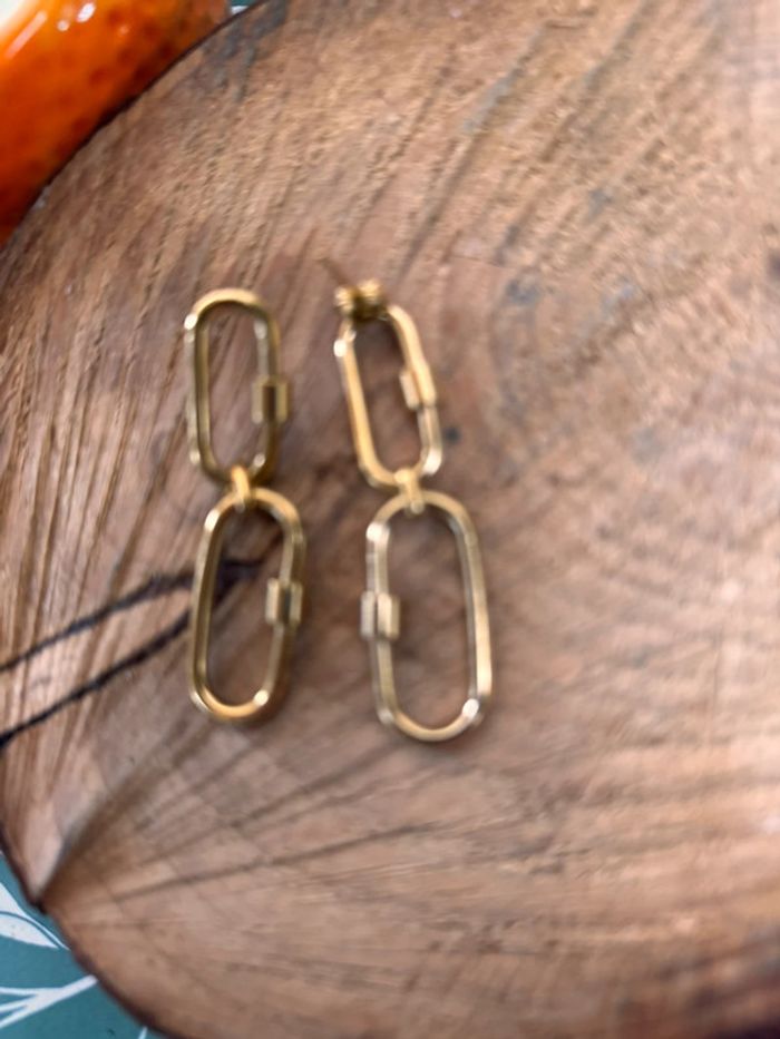 Boucles d’oreilles double mousqueton acier inoxydable or - photo numéro 3