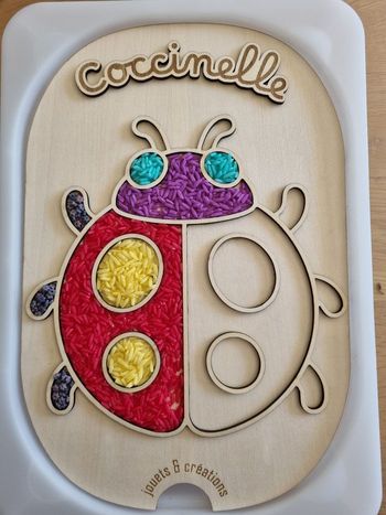 Petit insert pour bac Trofast ikea " Coccinelle "  pour jeu de transvasement sensoriel riz coloré 