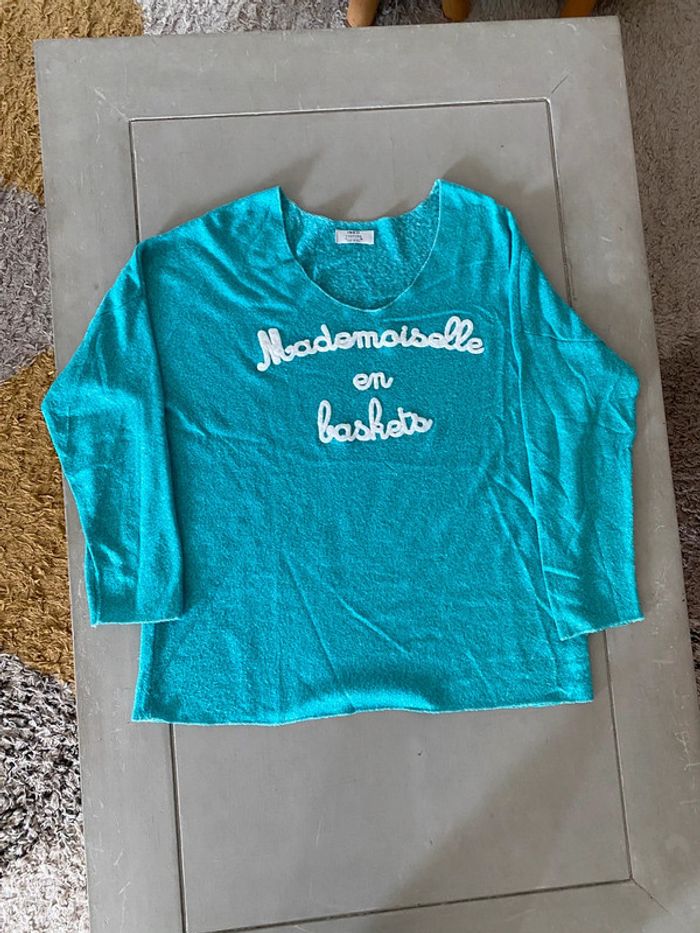 Pull manche longue turquoise Mademoiselle en baskets Ineo Couture taille M/L - photo numéro 15