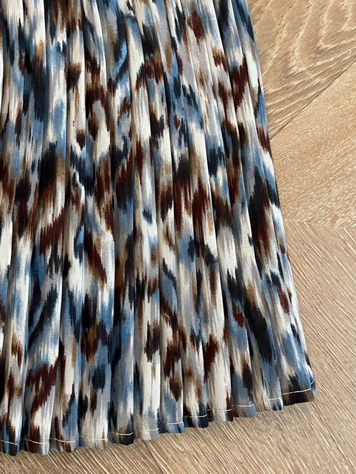 Jupe plissée à motifs beige et marron avec taille élastique - photo numéro 2