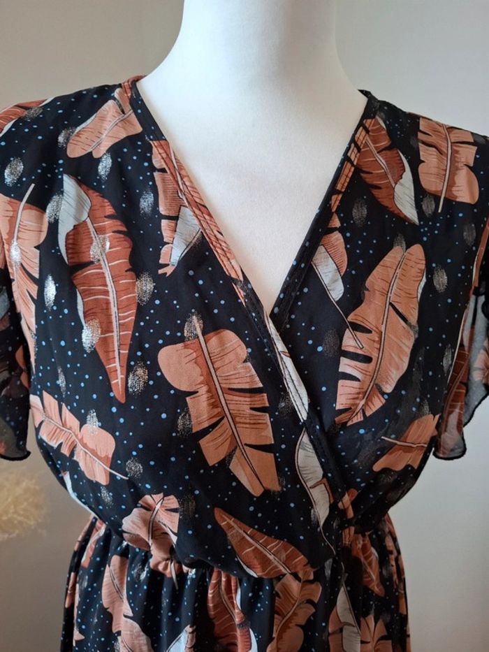 Robe longue noire asymétrique à motifs Papillone taille S 36 - photo numéro 3