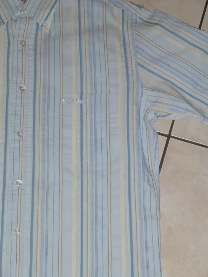 chemise manche courte bleu rayé Mise au Green taille M - photo numéro 2
