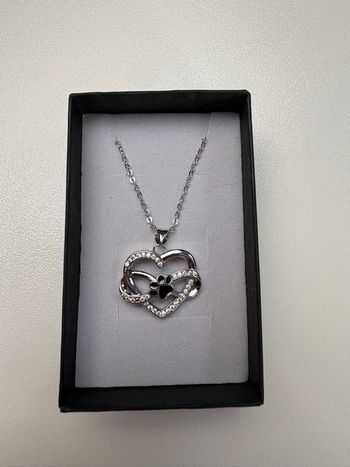 Très jolie chaîne pendentif argentée cœur empreintes pattes acier inoxydable dans boîte cadeau Neuve