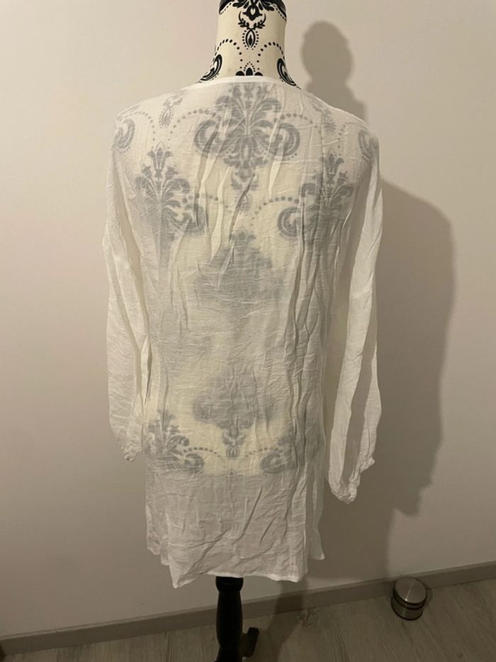 Blouse tunique blanc col V fluide fronce devant neuf taille 36 - photo numéro 4