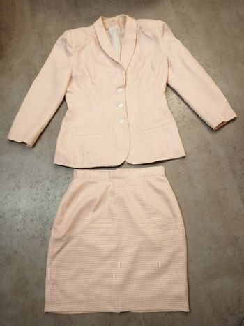 Tailleur jupe et veste blazer vichy saumon et blanc Taille 38/40 Fait par une couturière