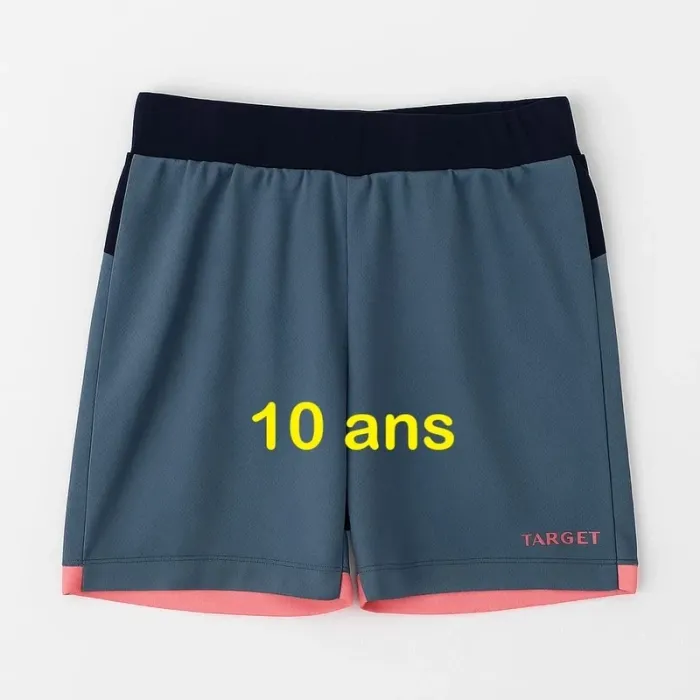 Short de basket bleu marine bleu jeans orange fluo Tarmak Taille 10 ans