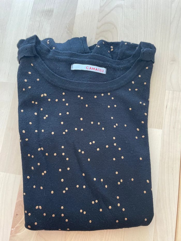 Pull fin camaïeu taille L noir avec pois doré - photo numéro 5
