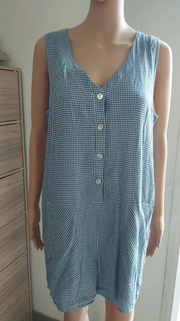 Combi short bleu et blanc a carreaux - photo numéro 2