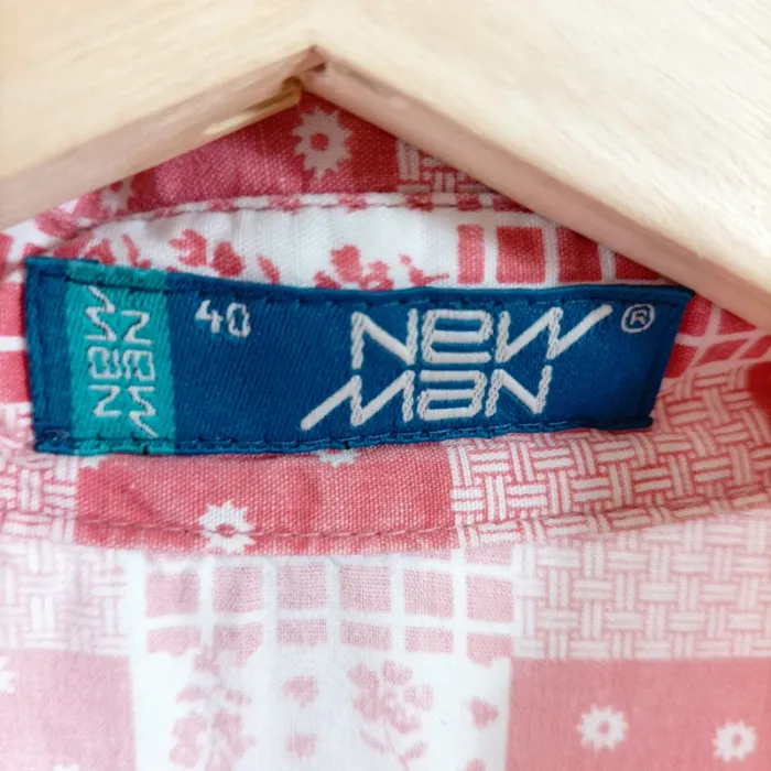Chemise vintage New Man à manches courtes imprimé carreaux patchwork rouge et blanc A1521 - photo numéro 4