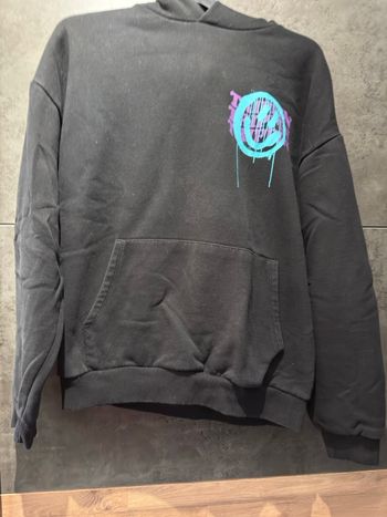 Sweat à capuche noir oversize Black Squad Trippin smiley turquoise XL streetwear