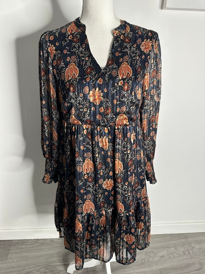 Robe à fleurs Paisley bleu marine orange doré Maison 123 T36 S