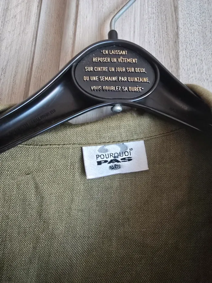 Veste chemise en lin pourquoi pas paris taille 38 kaki - photo numéro 2