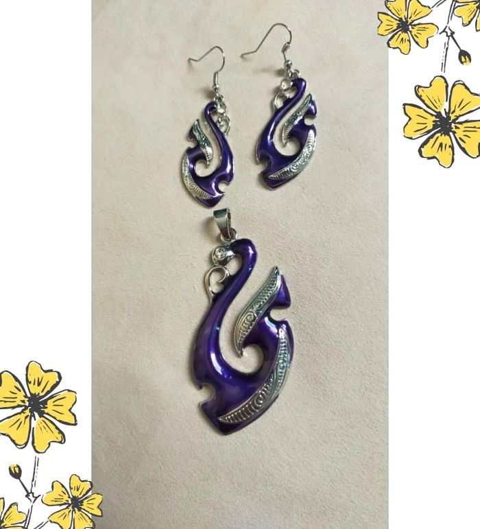 Parure pendentif + boucles d’oreilles violet & argenté – Design moderne & strass - photo numéro 2