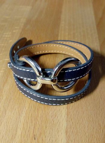 Bracelet cuir 2 tours marine et acier