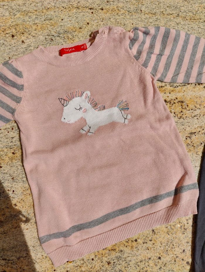 Robe licorne rose avec legging gris 9 mois - photo numéro 2