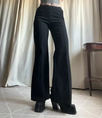 Pantalon noir jambes larges Corporate Goth vintage 90s Officecore - Taille XS/S