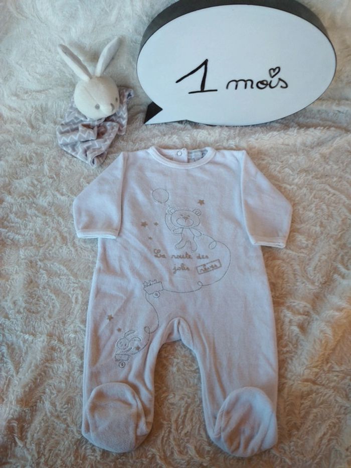 Pyjama grenouillère velours Mixte 1 mois Route des jolis rêves Ours Ourson lapin