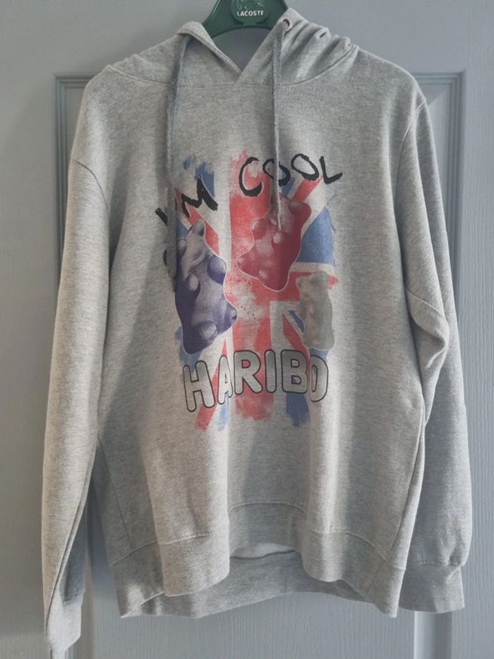 Sweat à capuche original unisexe - Taille L / 40 - Haribo - Gris floqué Haribo