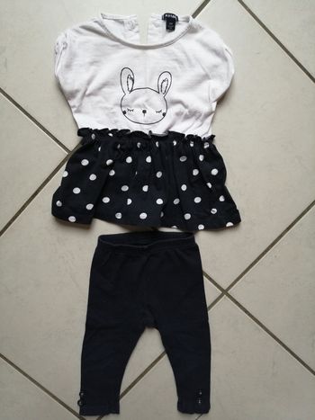 Ensemble fille 12 mois Kiabi bleu marine et blanc lapin