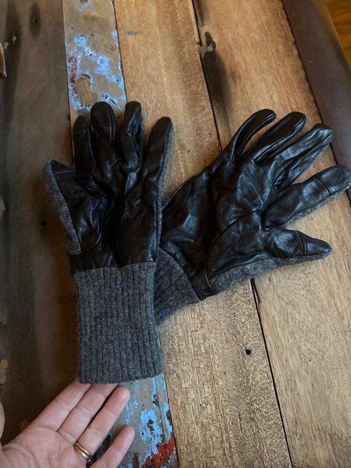 Gant laine paume cuir - photo numéro 2