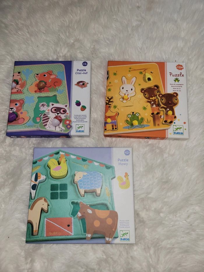 Lot 3 puzzles djeco +12m