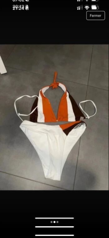 Bikini taille S blanc orange trés bonne etat