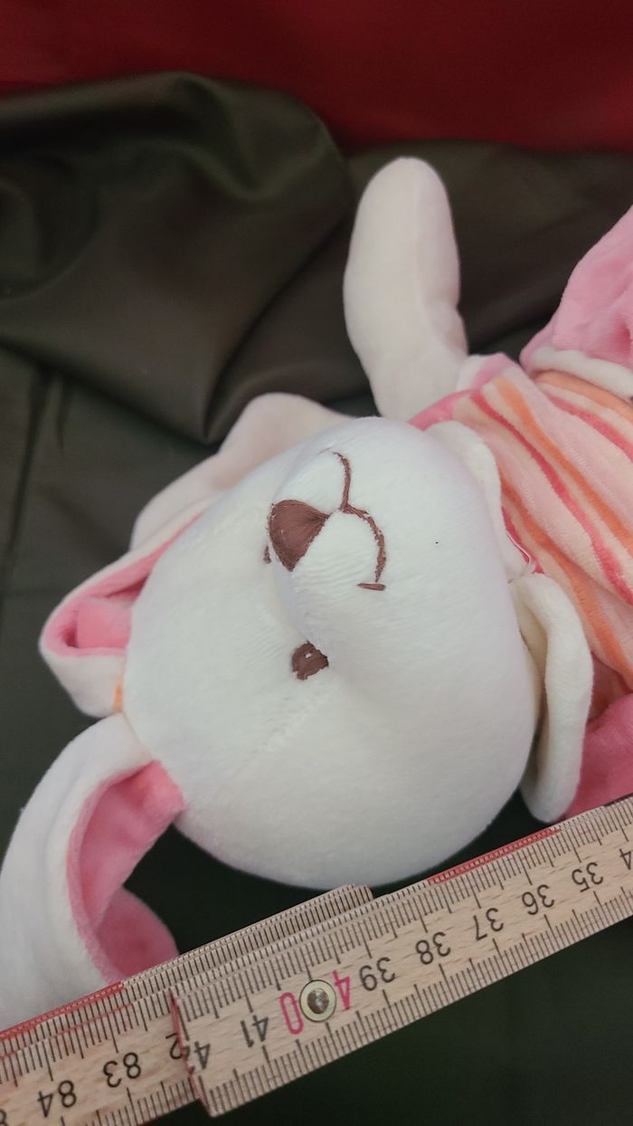Grand Doudou lapin blanc rose rayé orange BUKOWSKI - photo numéro 5