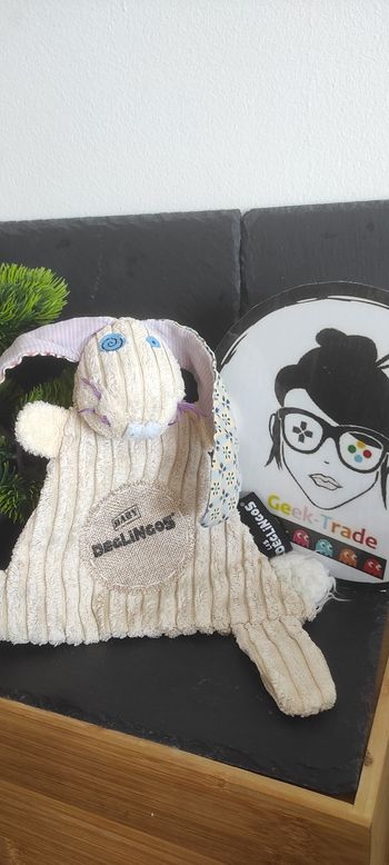 doudou plat les baby deglingos lapin beige rayure bleu violet blanc Spriral Rayé