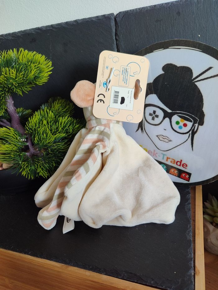 Doudou souris trèfle petale crème beige rayé malice Et bulle cp international - photo numéro 2