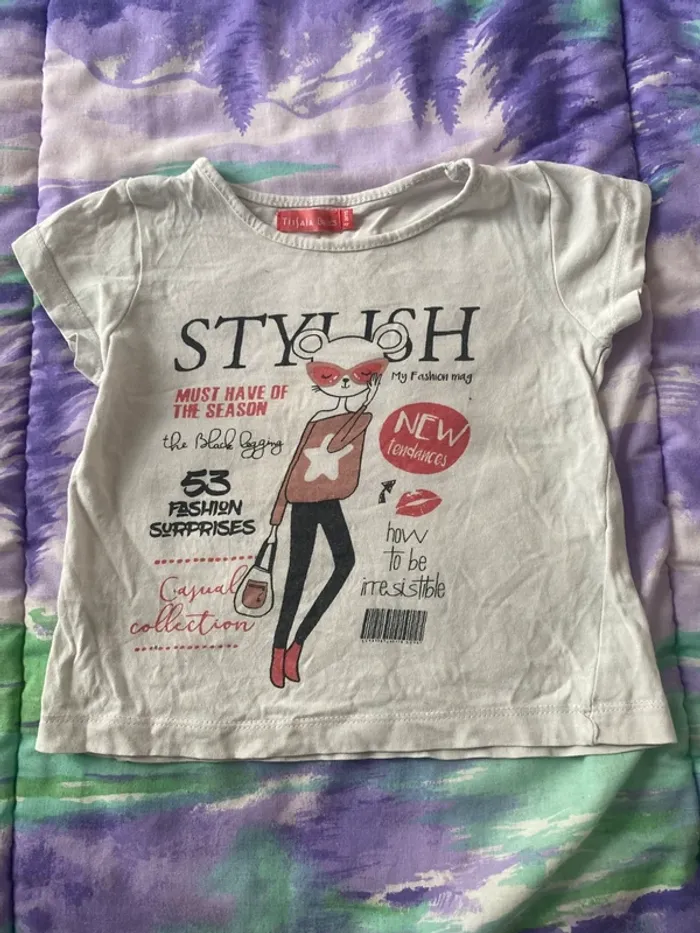 T-shirt blanc chat 4 ans Tissaia basics