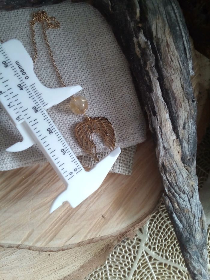 Collier pendentif pierre de citrine et paire d'ailes + carte - photo numéro 2