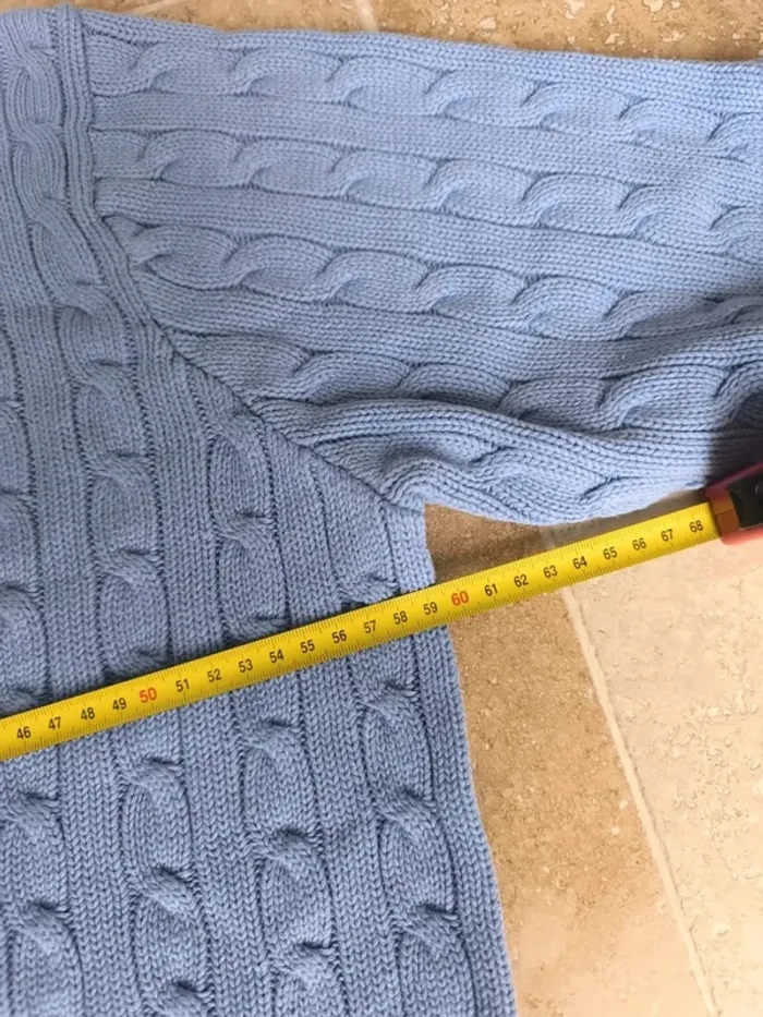Pull col V torsadé Ralph Lauren L bleu logo marine excellent état - photo numéro 7