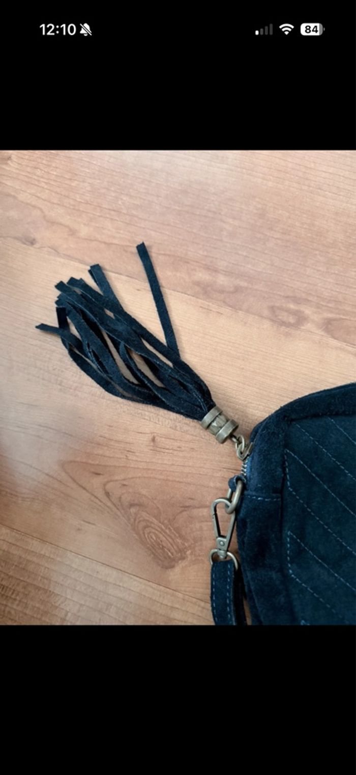 Sac en bandoulière bleu velours - photo numéro 4