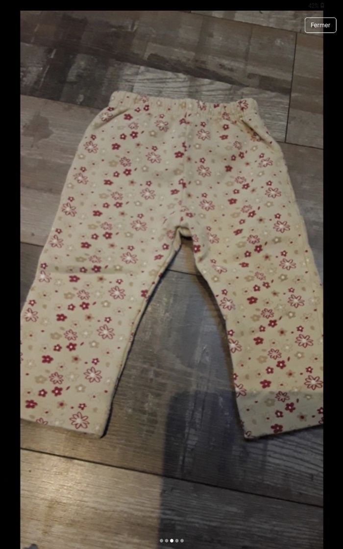 Pantalon crème fleur rouge - photo numéro 3