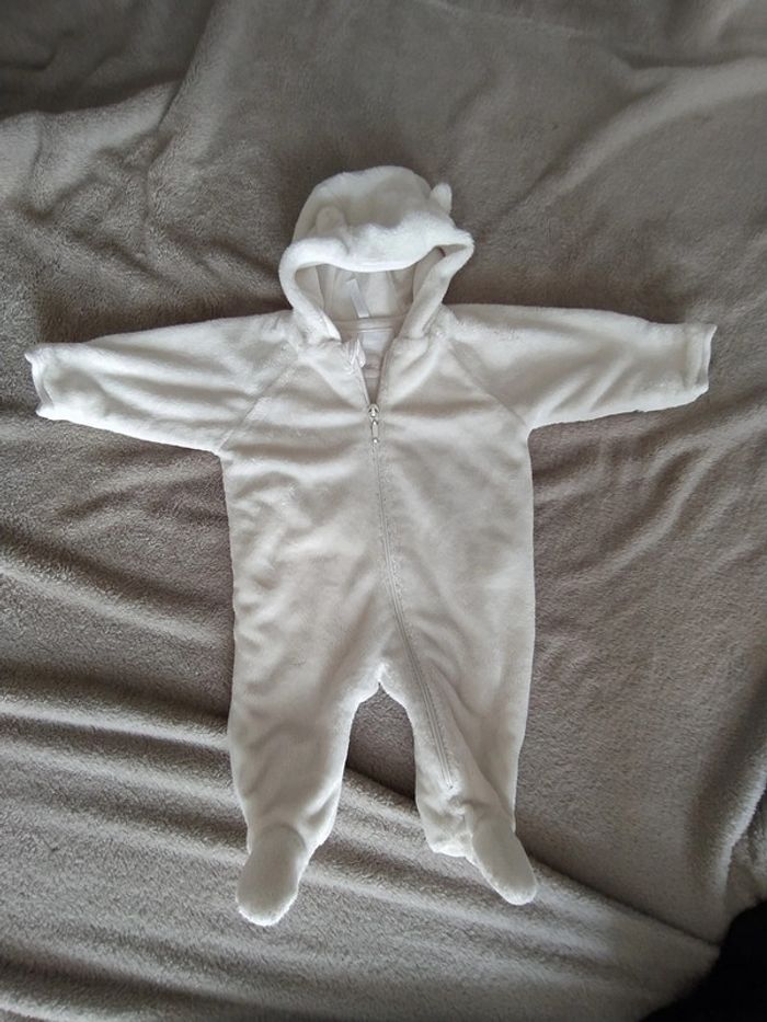 Combi pilote 3-6mois blanche velours