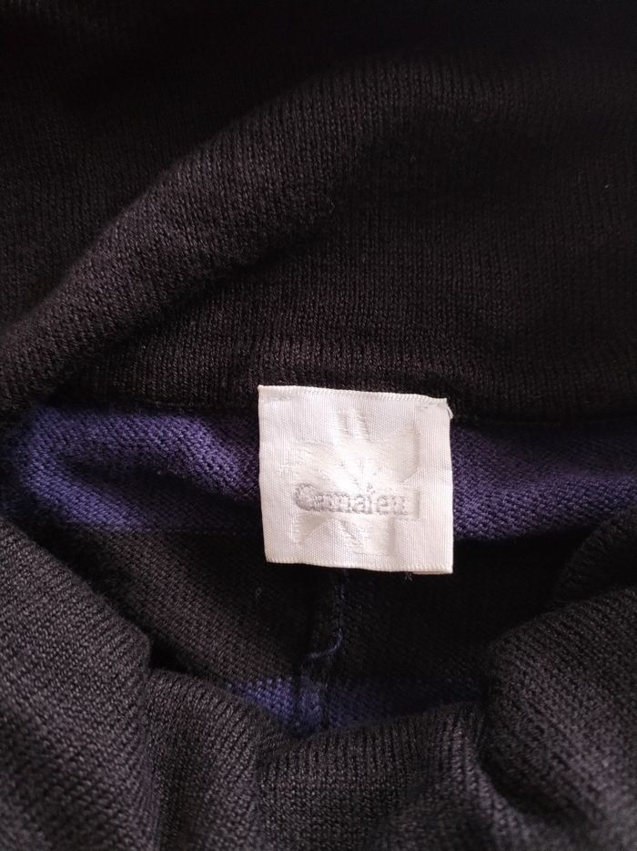 PULL BLEU MARINE /NOIR VINTAGE FEMME A MANCHES LONGUES CAMAIEU TAILLE L/40 TBE - photo numéro 4