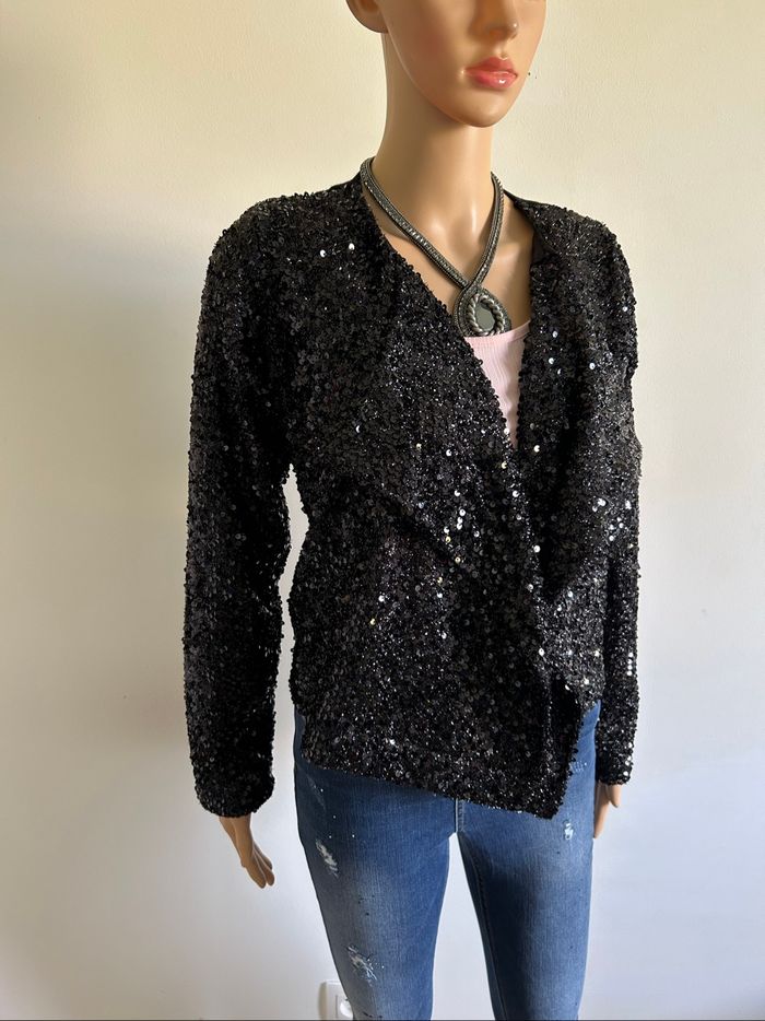Veste noire avec sequins Naf Naf taille L jamais portée - photo numéro 2